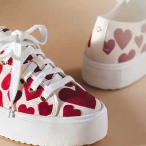 Kate Spade Women's Red Heart Print Platform Sneakers - Casual Lace-Up 7